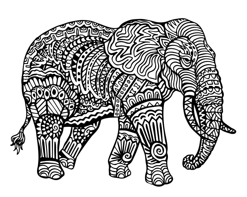 矢量大象传统图腾涂鸦设计