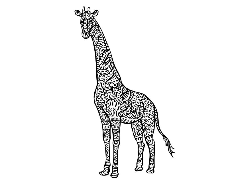 矢量长颈鹿传统图腾涂鸦设计
