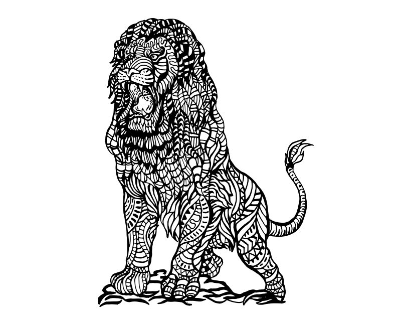 矢量愤怒的狮子传统图腾涂鸦设计