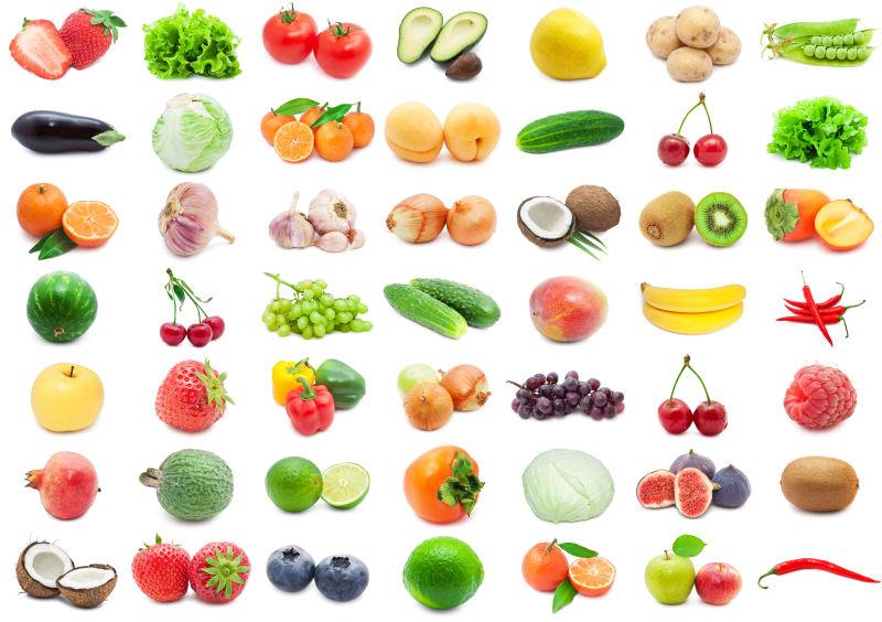 白色背景中的各种蔬菜水果