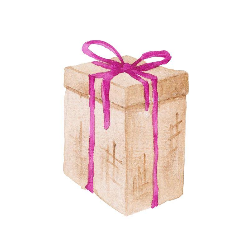 粉色的礼品盒水彩画