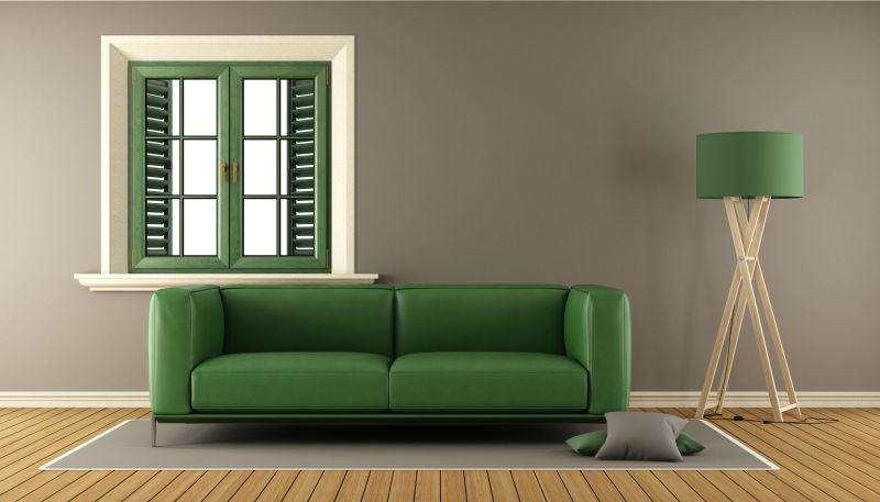 绿色沙发绿色窗户的立体三维设计