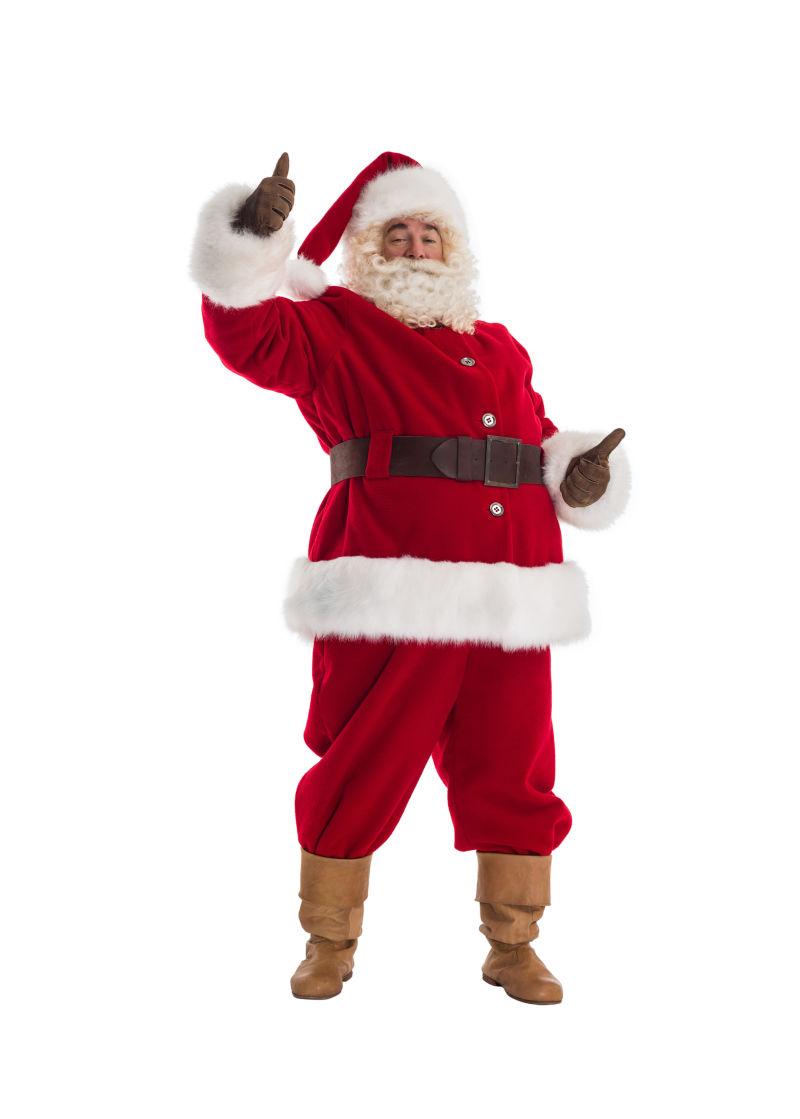 白色背景中竖起两个大拇指的圣诞老人