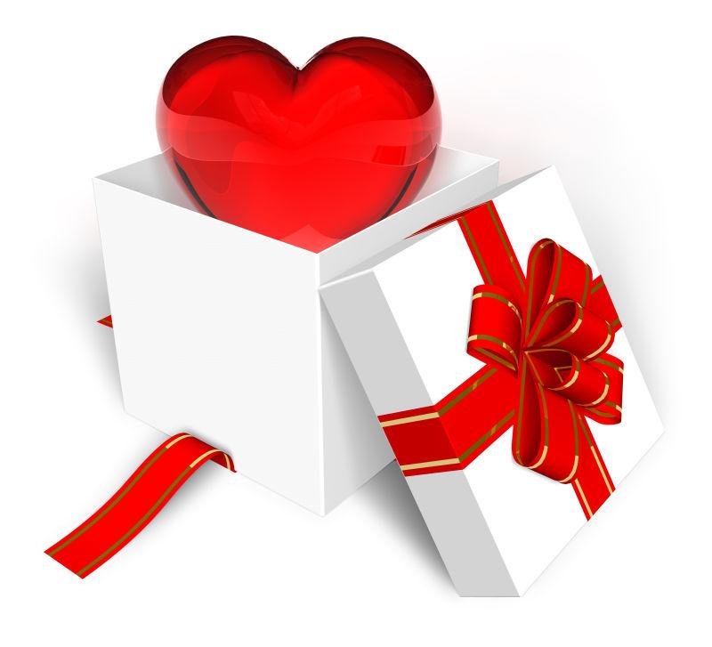 白色礼物盒里的红色爱心