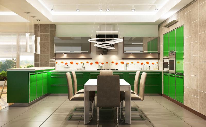 绿色主色调餐厅内部三维立体设计效果