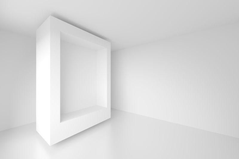白色房间内的空白巨大框架