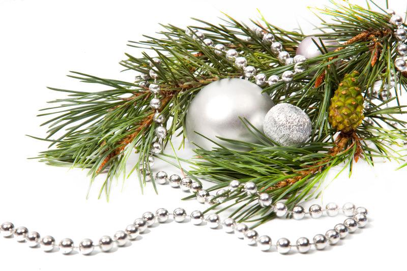 松鼠枝上装饰着美丽的圣诞铃铛