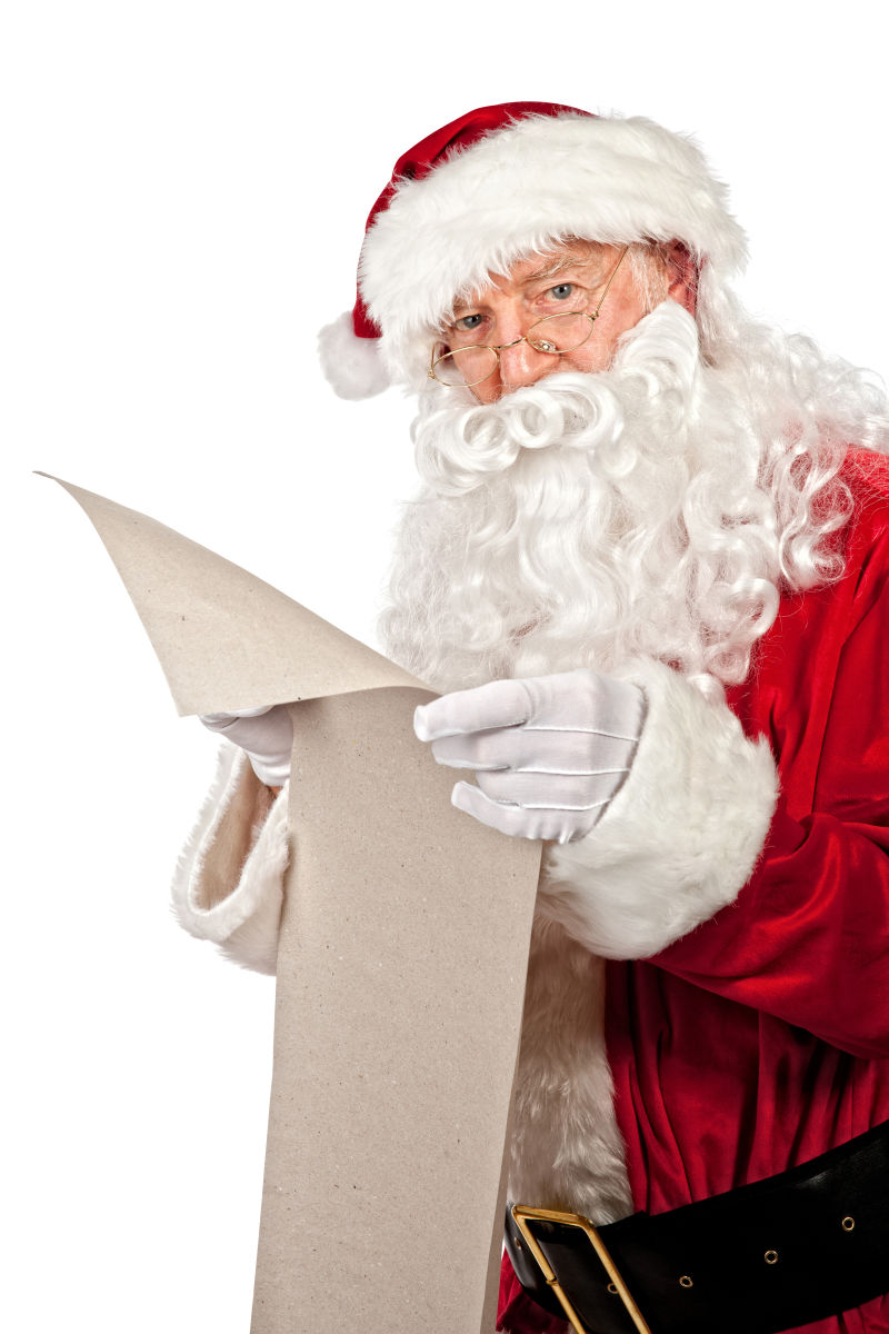 圣诞老人拿着一张很长的纸