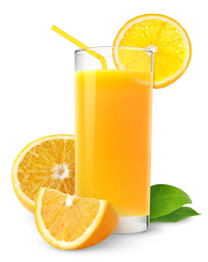 白色背景下的橙汁