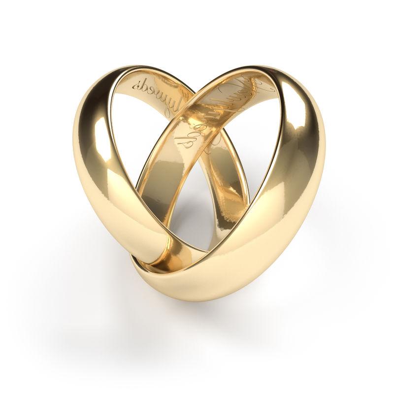 金刻有文字新婚夫妇的结婚戒指