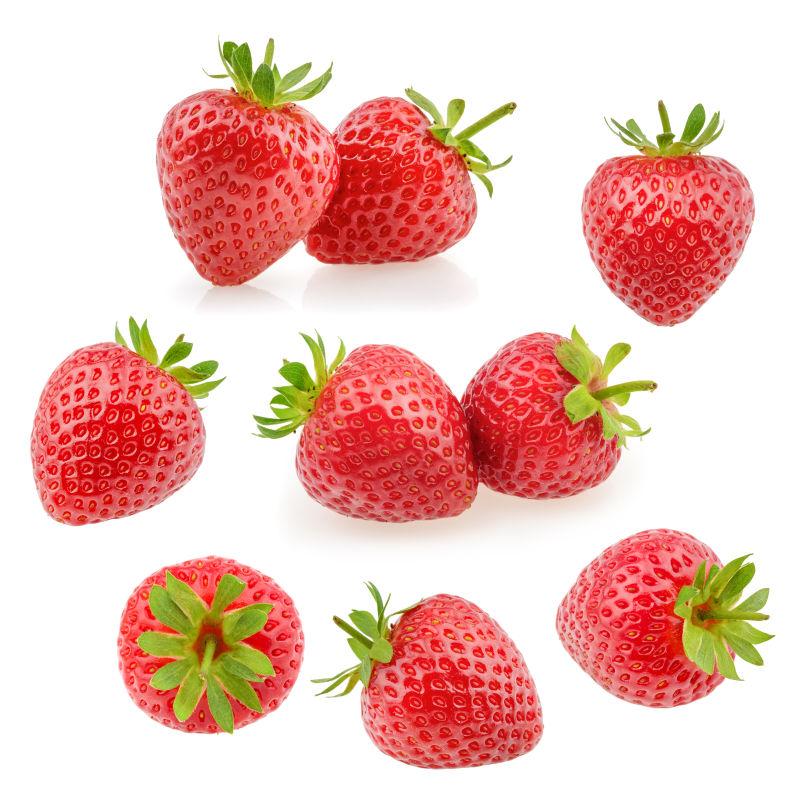 白色背景下的草莓果实