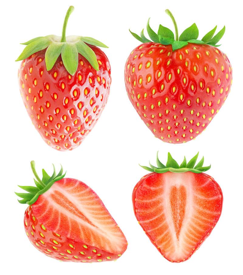 白色背景上的采摘草莓