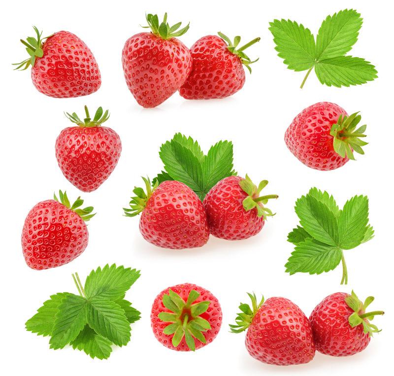 新鲜草莓在白色背景下