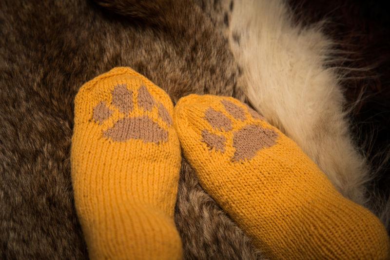 黄色猫爪针织毛袜