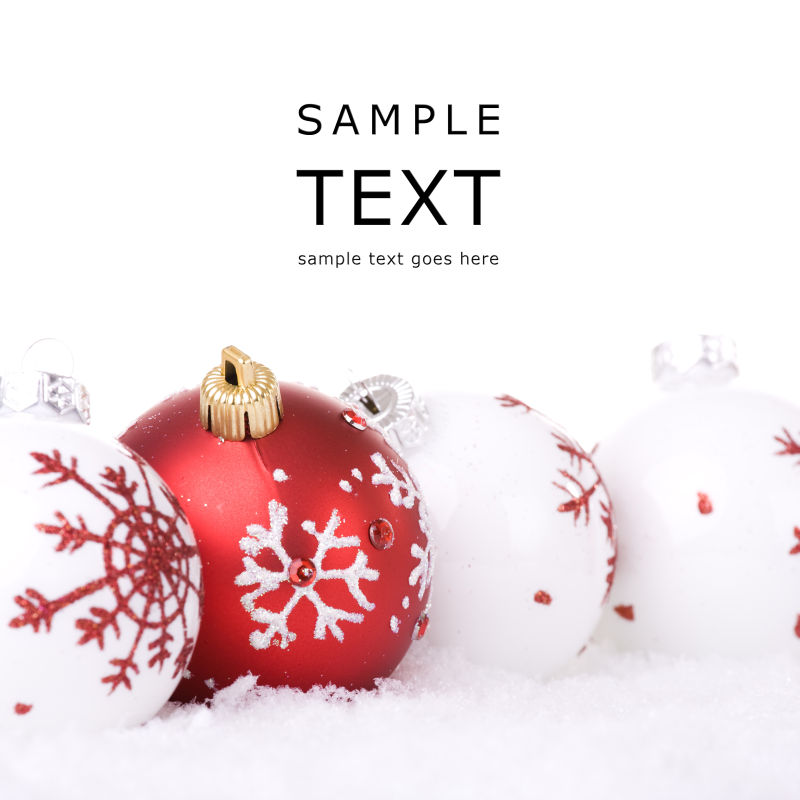 红色和白色球和配文字的圣诞装饰背景