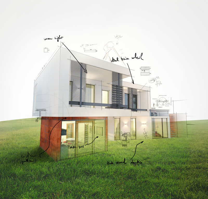 三维渲染房子概念图