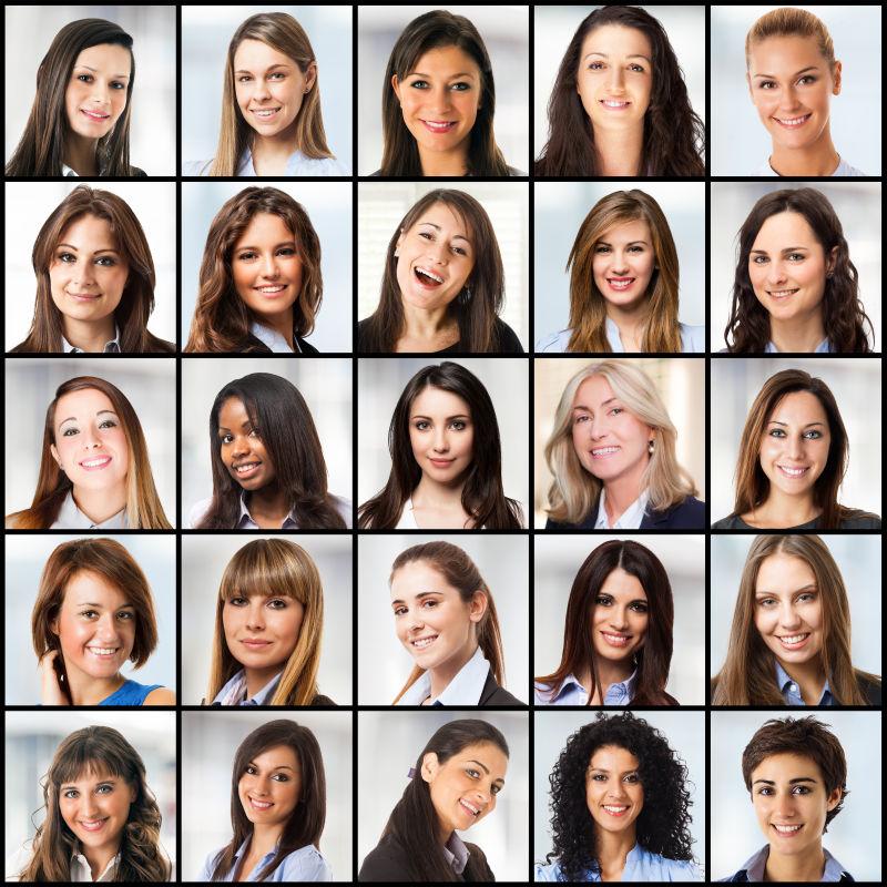 不同人种的微笑的女性肖像拼贴