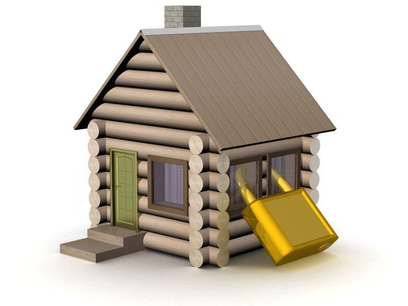 三维小木屋模型和金锁安全概念
