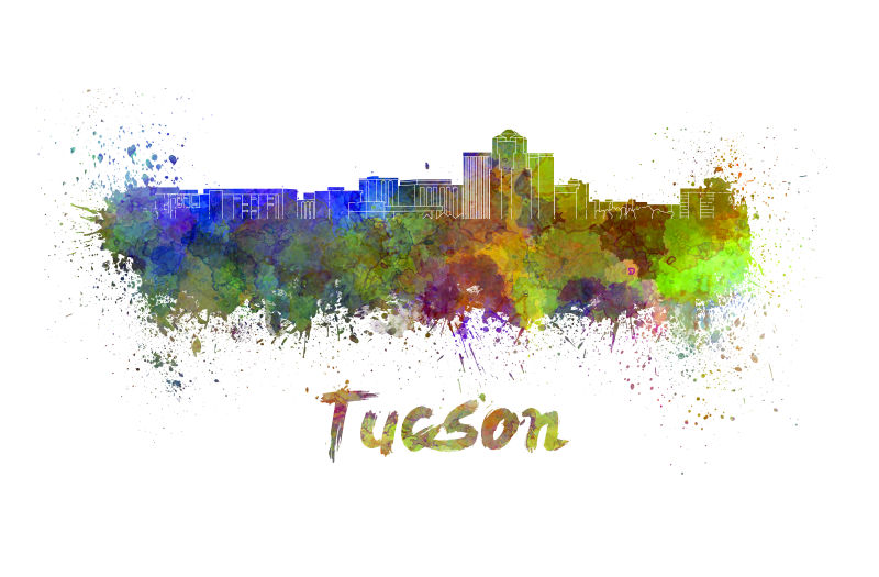 亚利桑那州城市天际线水彩画