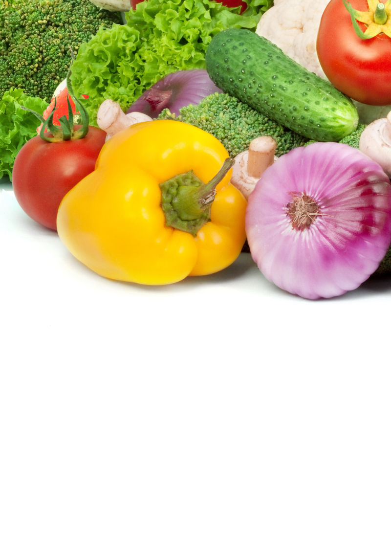 白色背景下的不同种类蔬菜