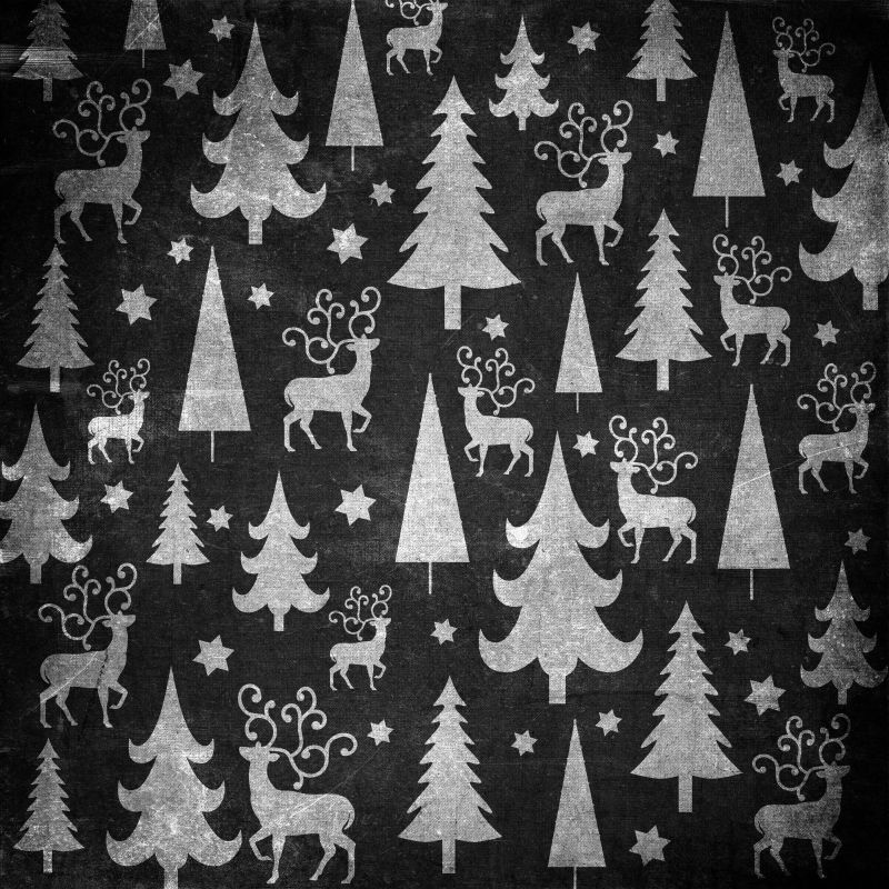 圣诞树和麋鹿黑底无缝背景