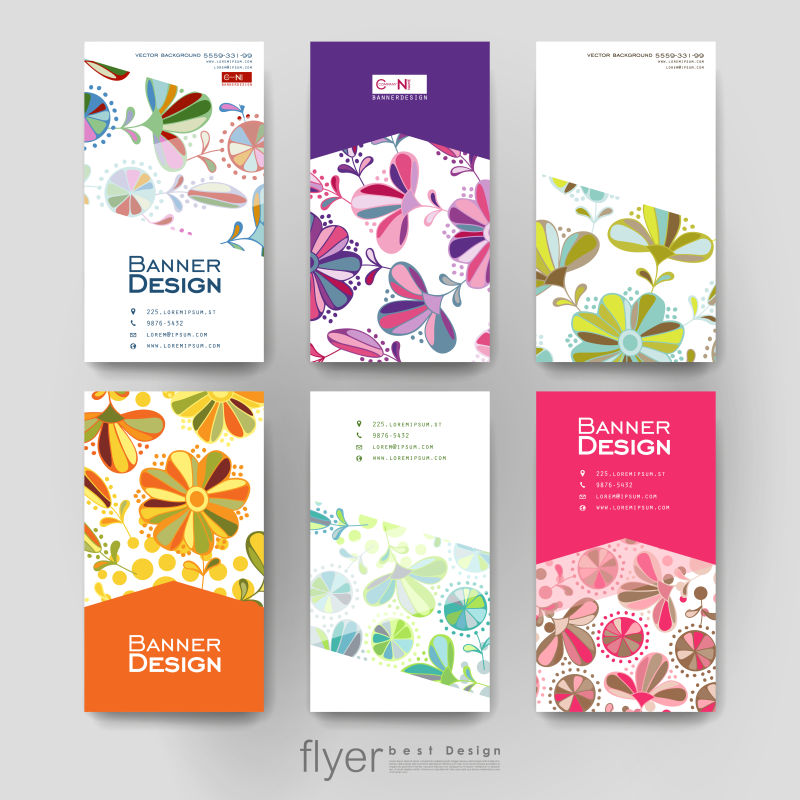 矢量彩色装饰花卉元素的小册子设计
