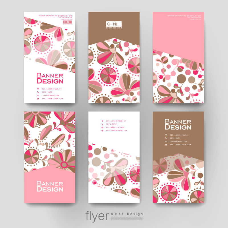 矢量粉色系装饰花朵的小册子设计