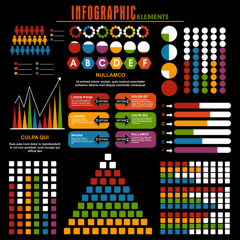 矢量彩色信息图表幻灯片设计元素