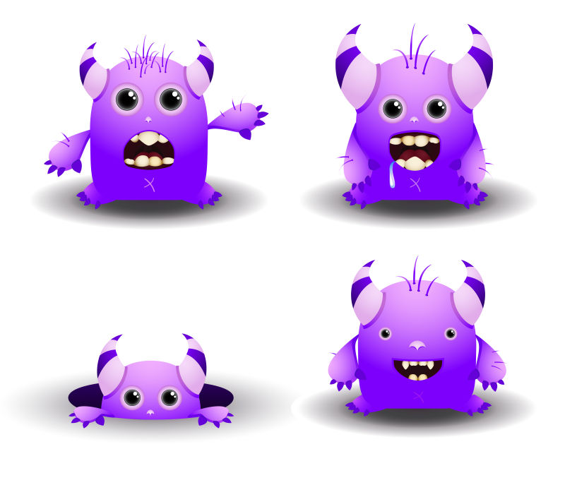 矢量卡通可爱的紫色小怪物