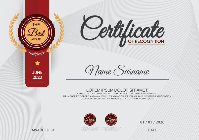 红色豪华标签的荣誉证书矢量设计