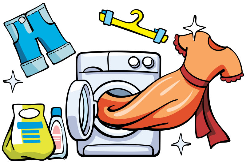 清洗衣服的卡通概念矢量插图
