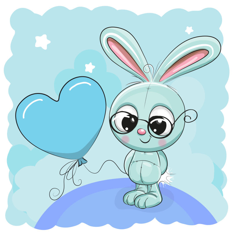 创意矢量可爱的带气球的可爱兔子