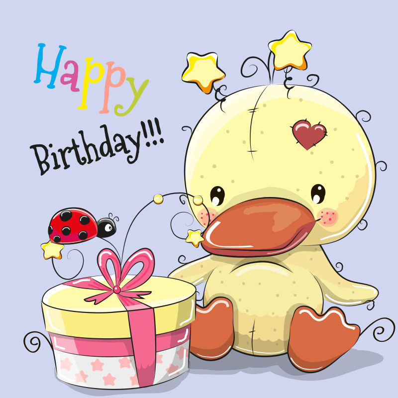 矢量可爱的小黄鸭和生日蛋糕