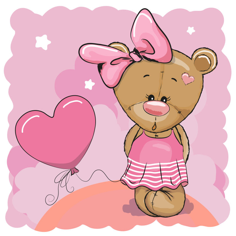 矢量可爱的卡通穿粉裙的泰迪熊女孩
