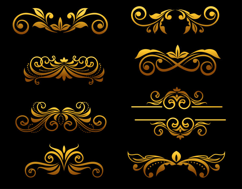 装饰性创意矢量金色花卉纹样设计元素