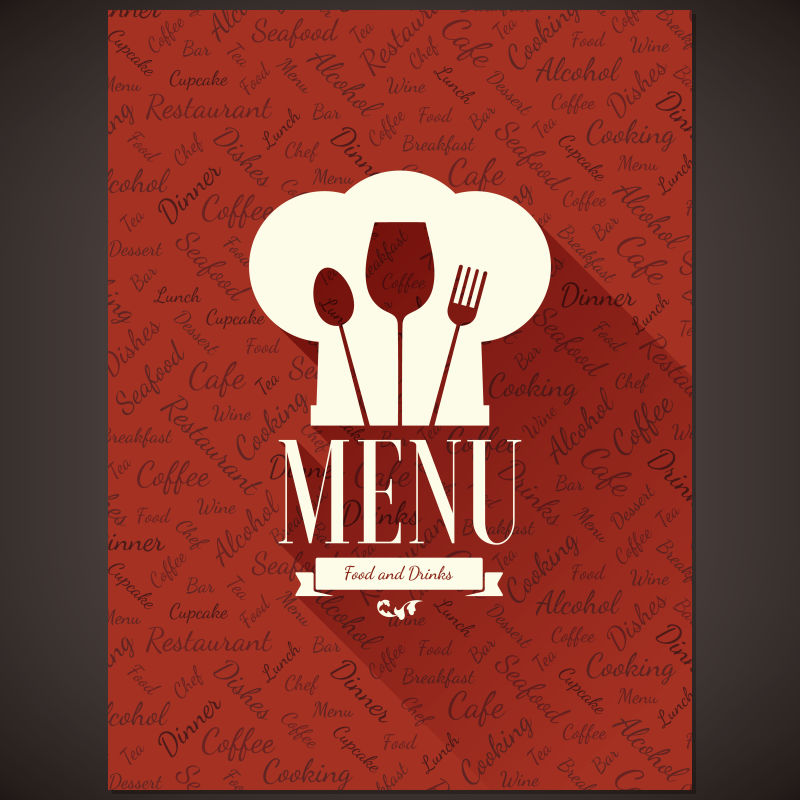 有厨师帽和餐具图形的矢量创意菜单标志设计