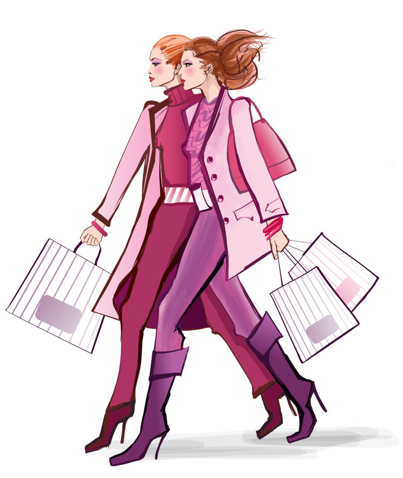 时尚的购物女性矢量插图