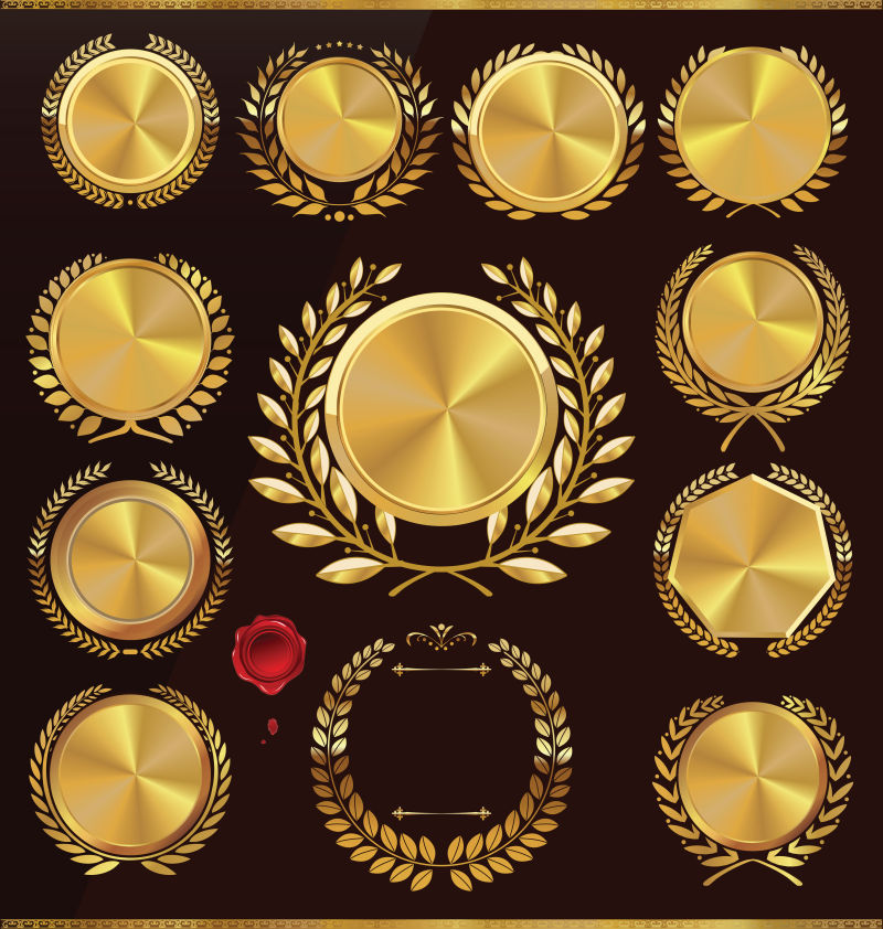 创意矢量金色月桂元素的徽章设计