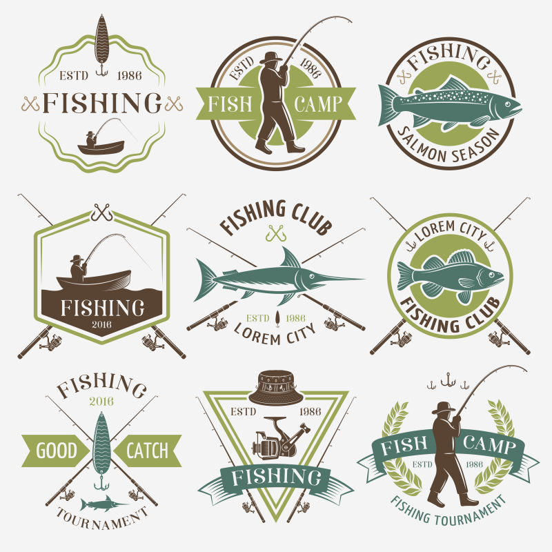 钓鱼主题的矢量标志设计
