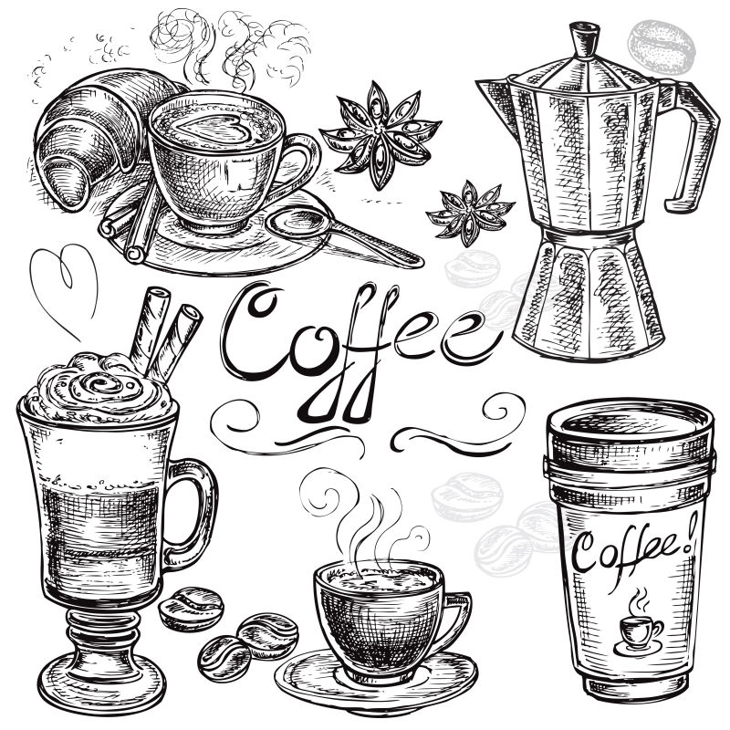 矢量的手绘风格咖啡插图