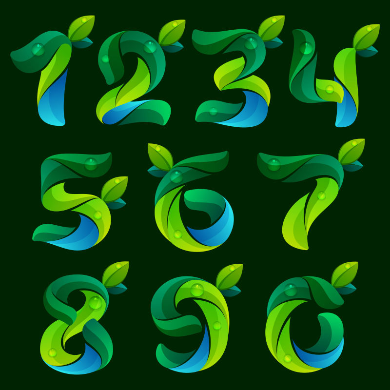 绿色的树叶图案的艺术数字矢量插图