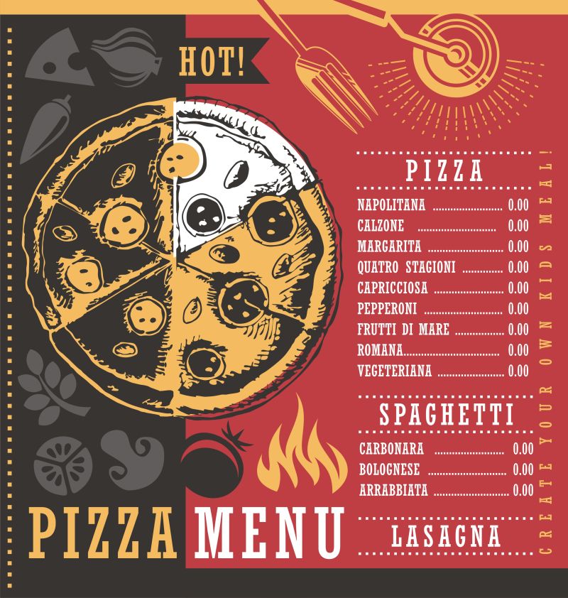 矢量的披萨餐厅菜单设计