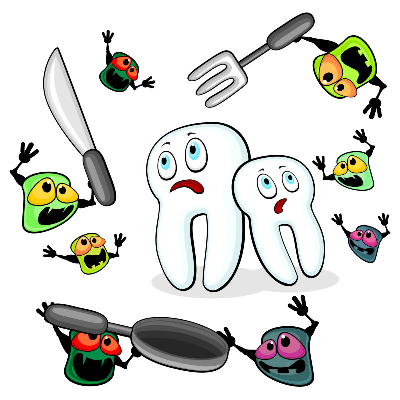创意矢量被各种细菌攻击的牙齿插图