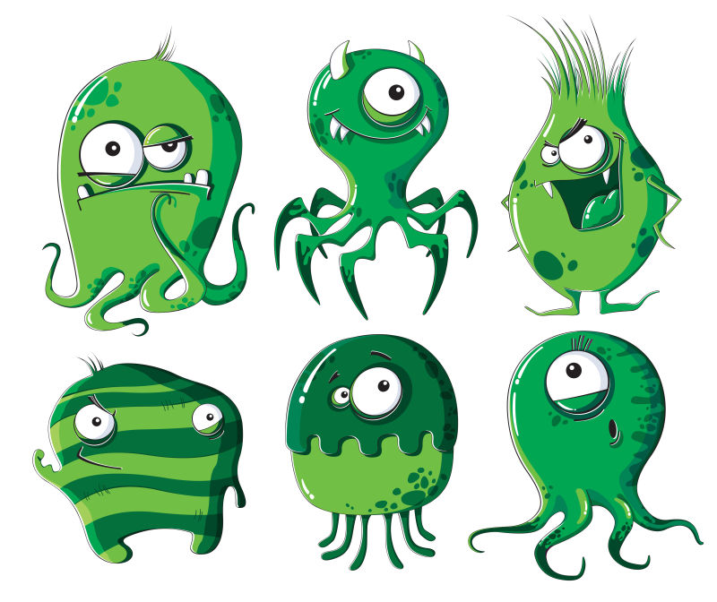 创意卡通矢量绿色细菌插图