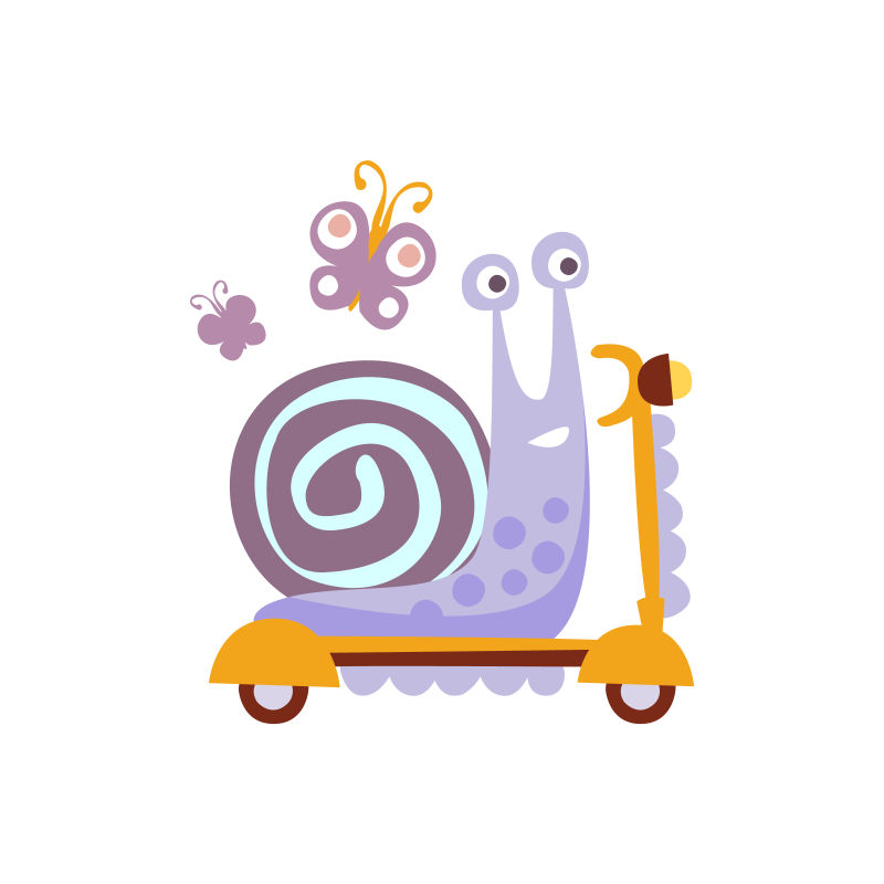 创意矢量卡通骑滑板车的蜗牛
