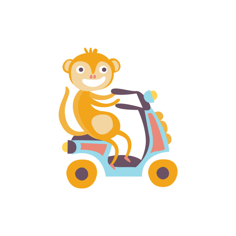 矢量卡通骑滑板车的猴子