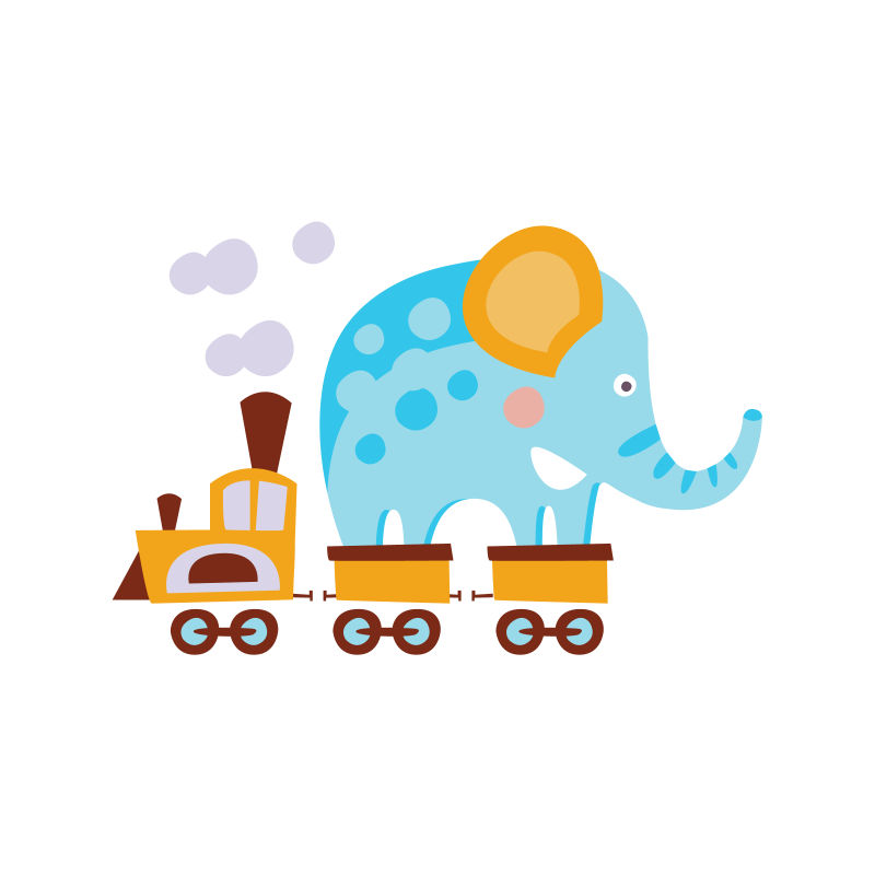 矢量卡通搭乘火车的大象
