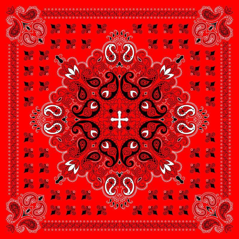 创意矢量红色传统风格的印花手帕
