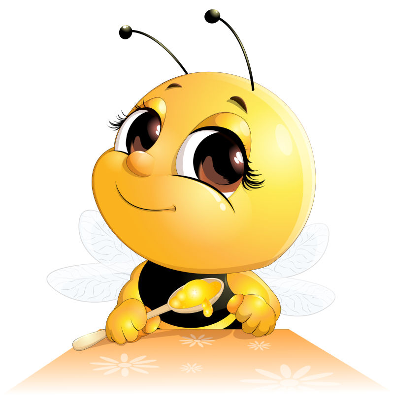 创意矢量拿勺子的卡通小蜜蜂