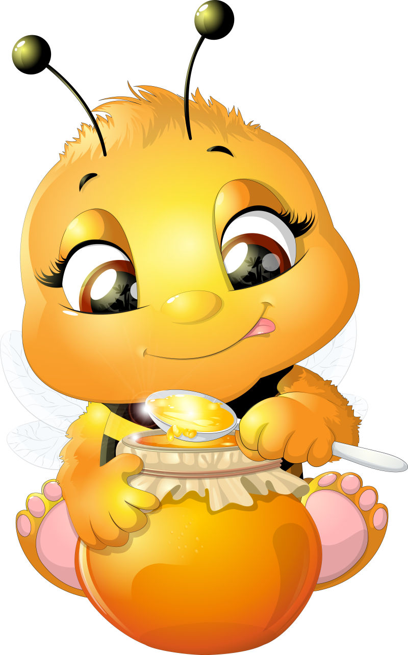 创意矢量吃蜂蜜的卡通蜜蜂
